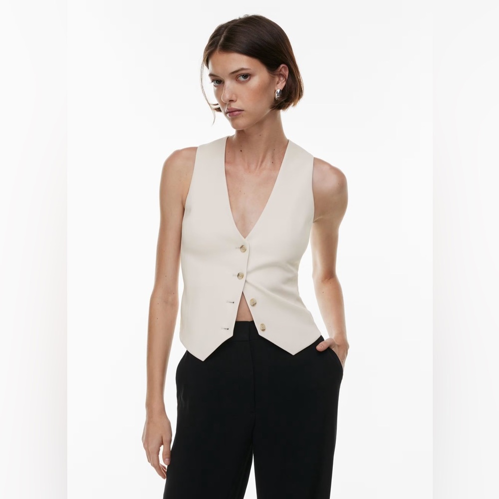 Aritzia Cream Sleeveless Tailored Button Vest
